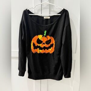 Halloween pumpkin black off shoulder sweater size medium